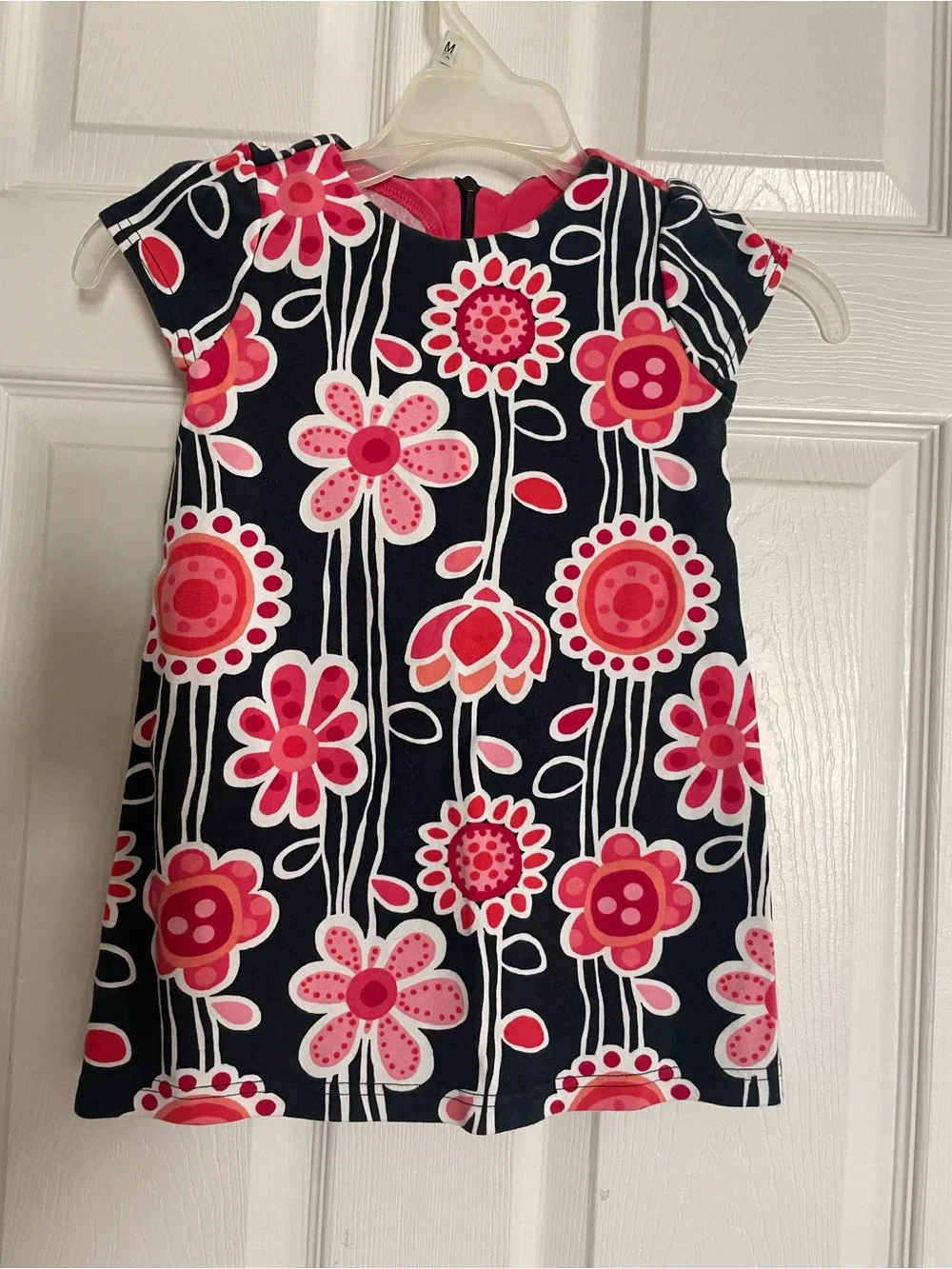 Gymboree Navy Floral Cap-Sleeve Kids Dress with Pink Accents Size 4